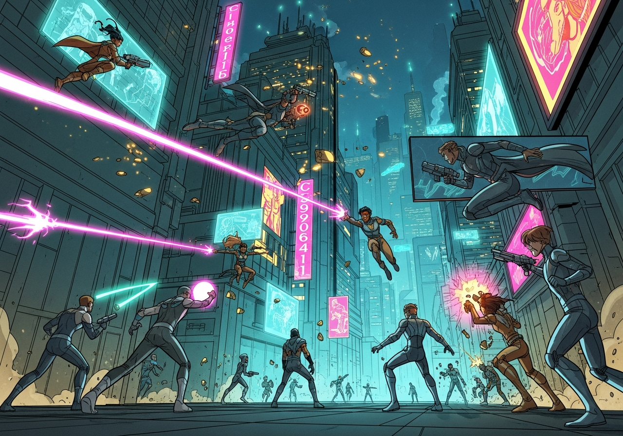 The Neon Siege Battle Scene