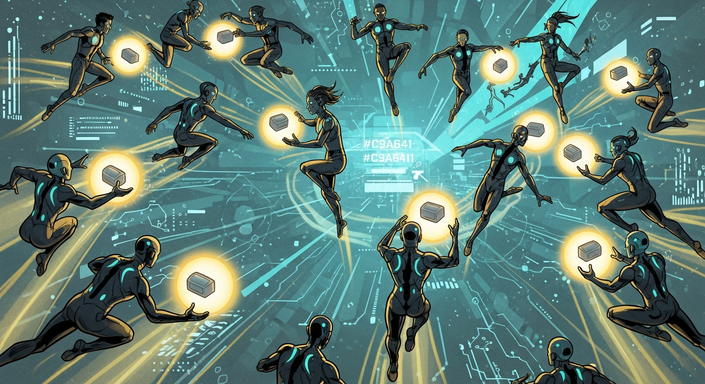 Frame 15: Agents passing tasks in an intricate ballet