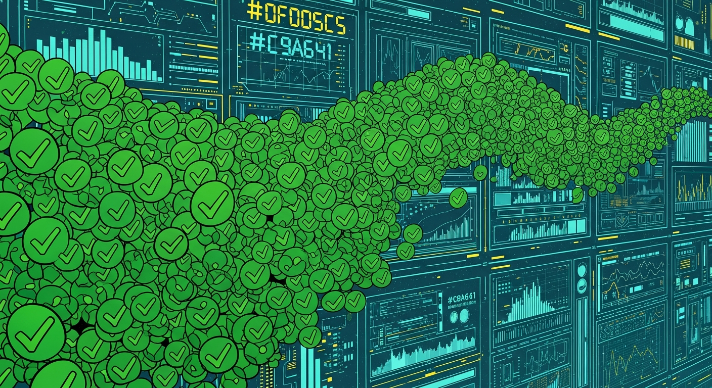 Frame 17: Green checkmarks cascade across the system